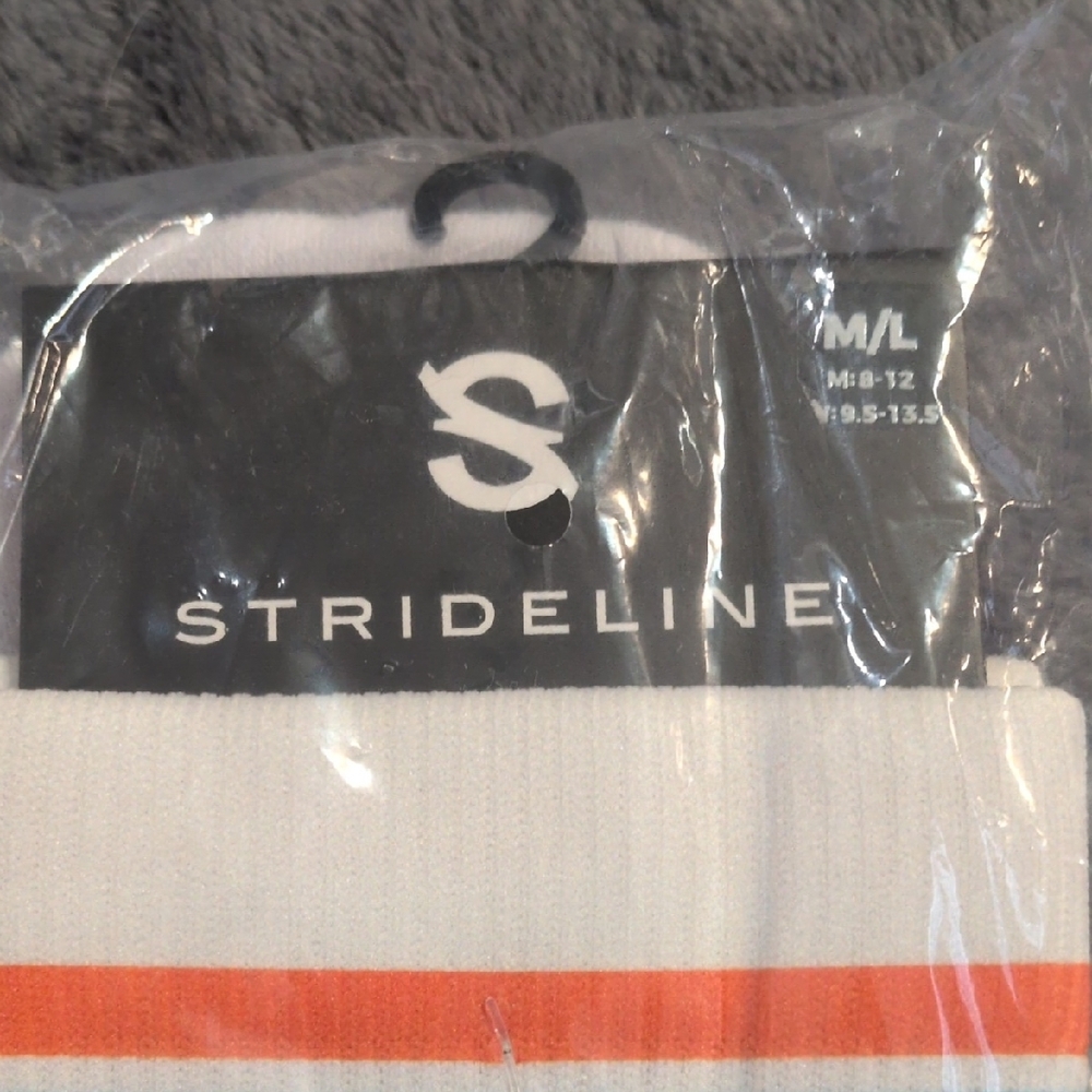 OrangeTheory Strideline White Crew Socks with Orange & Blue Stripes - Picture 3 of 4